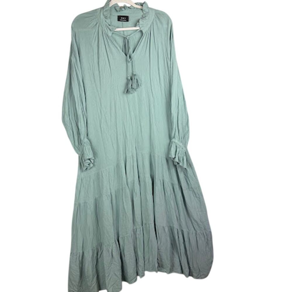 VICI Mint Green Tiered Boho Dress Long Sleeve Tassel Tie XS Trapeze & Swing